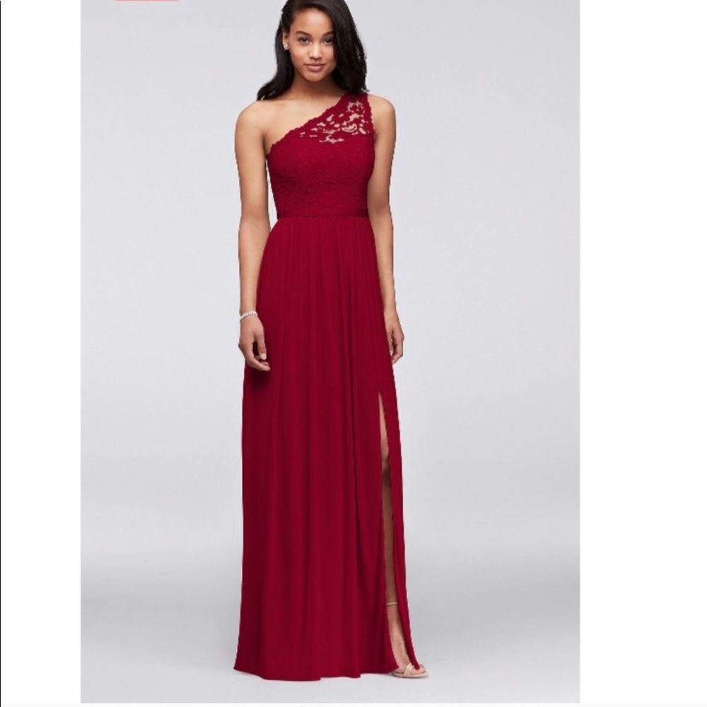 David's Bridal Apple Red Bridesmaid Dress